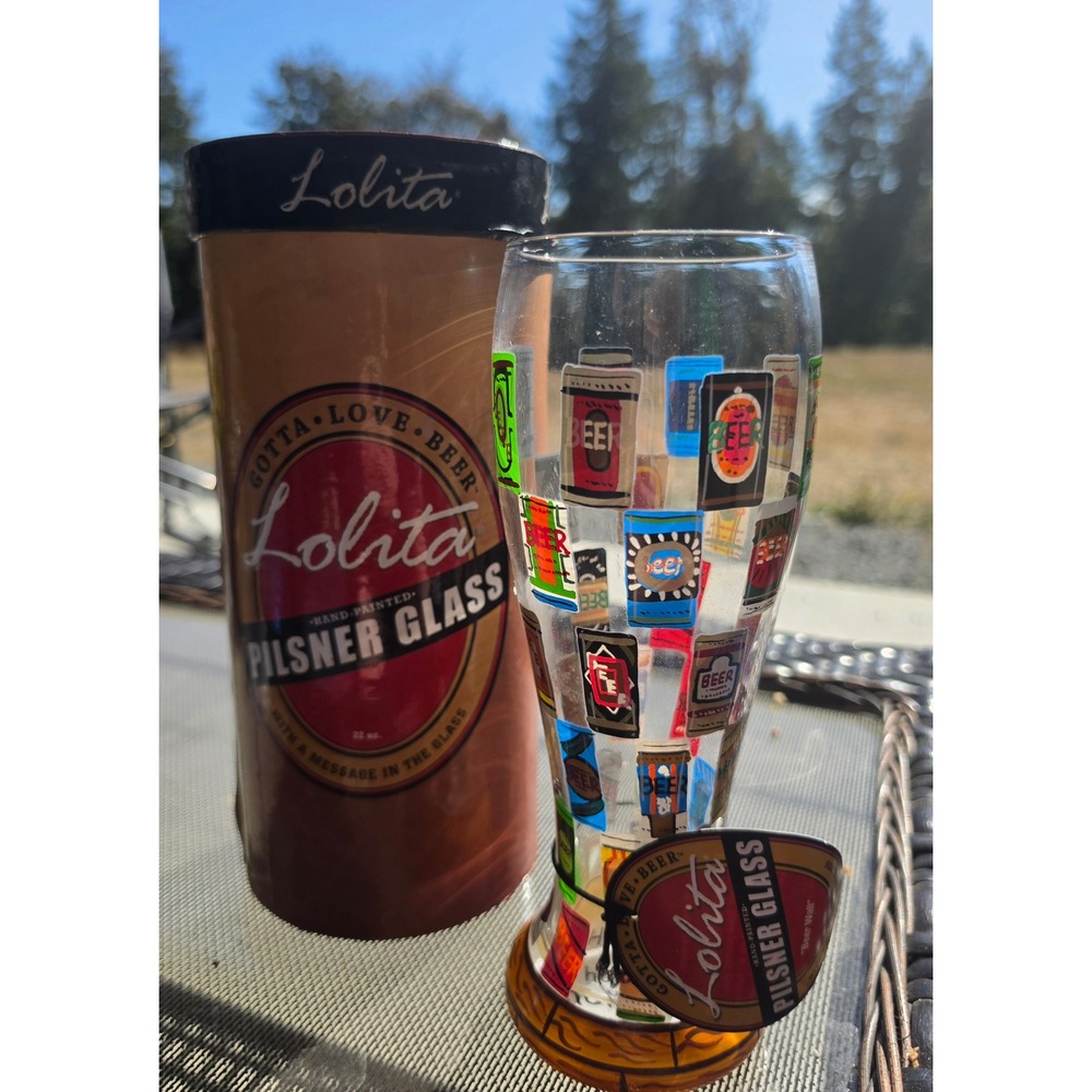 NWT Lolita "Beer Wall" Hand-Painted 22oz Pilsner Beer Glass & Box Rare